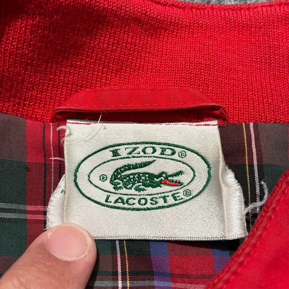 Lacoste IZOD Mens Bomber Jacket XL Red Full Zip Plaid Lined Long Sleeve Vintage - Picture 10 of 15
